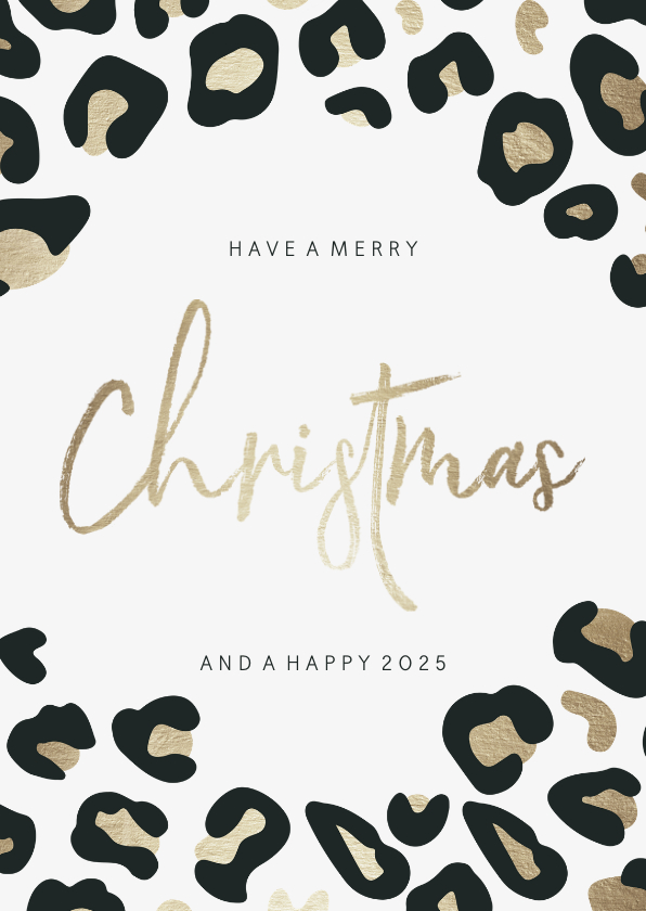 Kerstkaart christmas panterprint goudlook - Kerstkaarten Kerstkaarten - Kerstkaart christmas panterprint goudlook