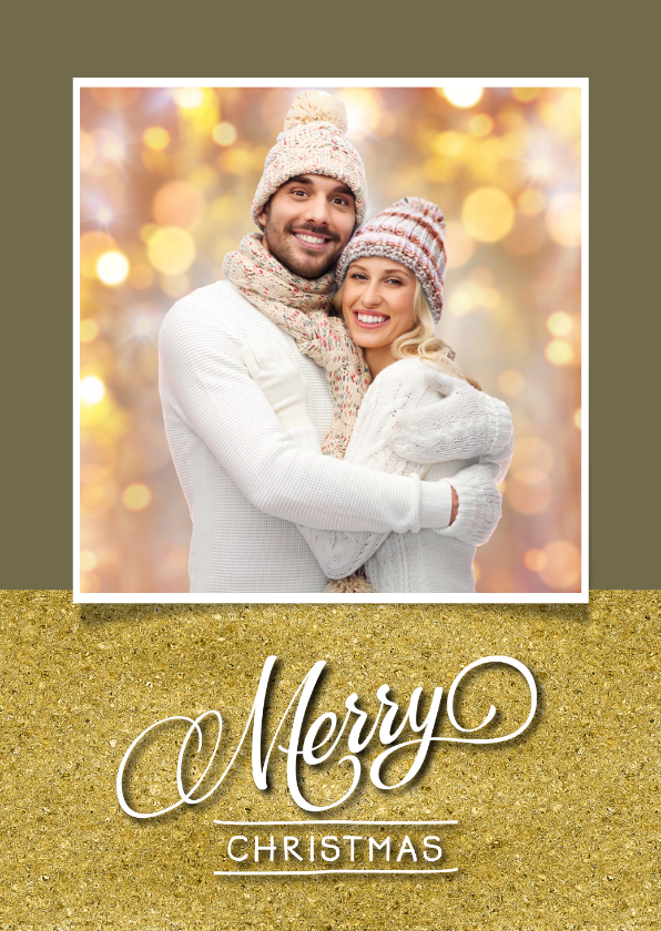 Kerstkaart eigen foto aanpasbare achtergrondkleur en goud - Kerstkaarten Kerstkaarten - Kerstkaart eigen foto aanpasbare achtergrondkleur en goud