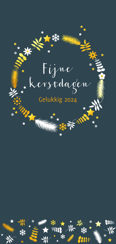 Kerstkaart cirkel met takjes en sterren langwerpig - Kerstkaarten Kerstkaarten - Kerstkaart cirkel met takjes en sterren langwerpig