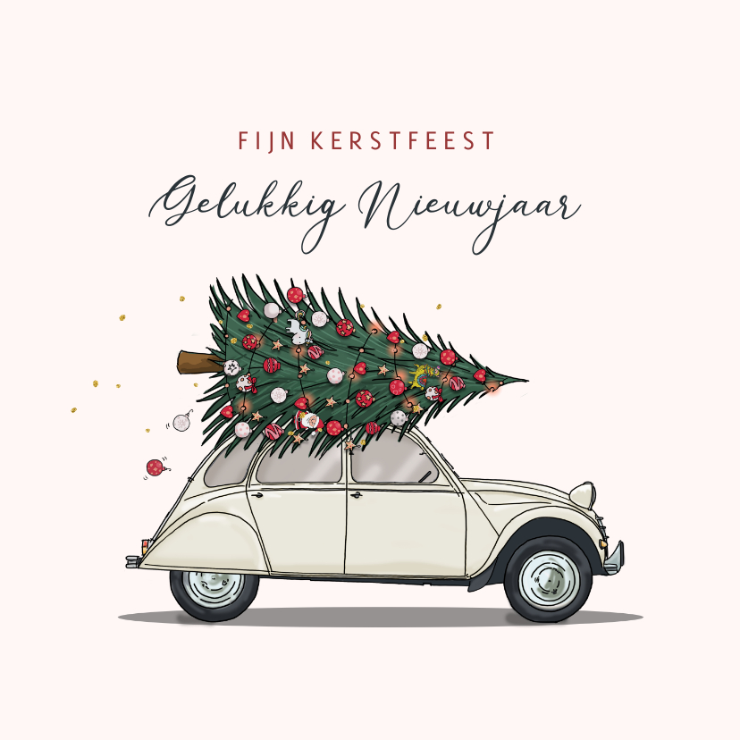 Kerstkaart citroen 2cv wit - Kerstkaarten Kerstkaarten - Kerstkaart citroen 2cv wit