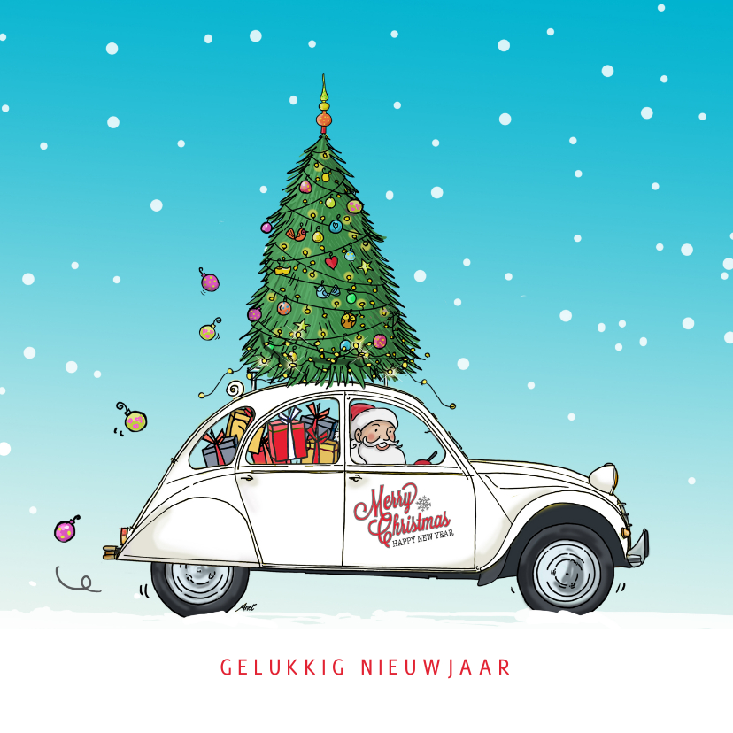 Kerstkaart Citroen eend wit av - Kerstkaarten Kerstkaarten - Kerstkaart Citroen eend wit av
