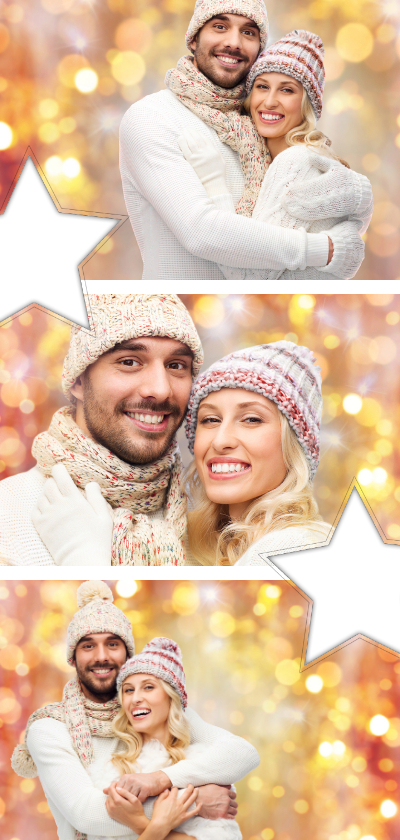 Kerstkaart collage langwerpig fotocollage met sterren - Kerstkaarten Kerstkaarten - Kerstkaart collage langwerpig fotocollage met sterren