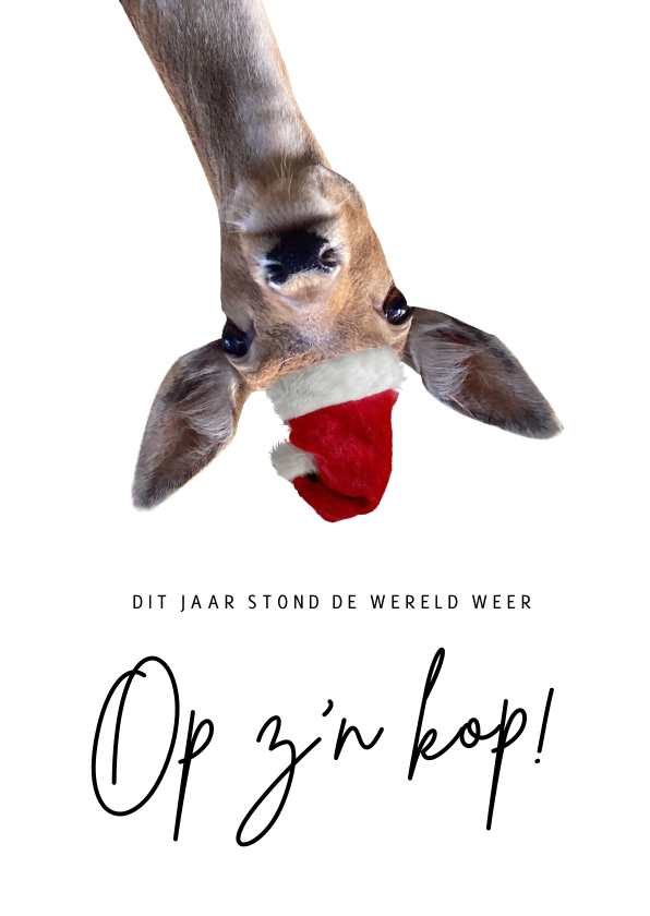 Kerstkaart Corona - de wereld op de kop met hert - Kerstkaarten Kerstkaarten - Kerstkaart Corona - de wereld op de kop met hert