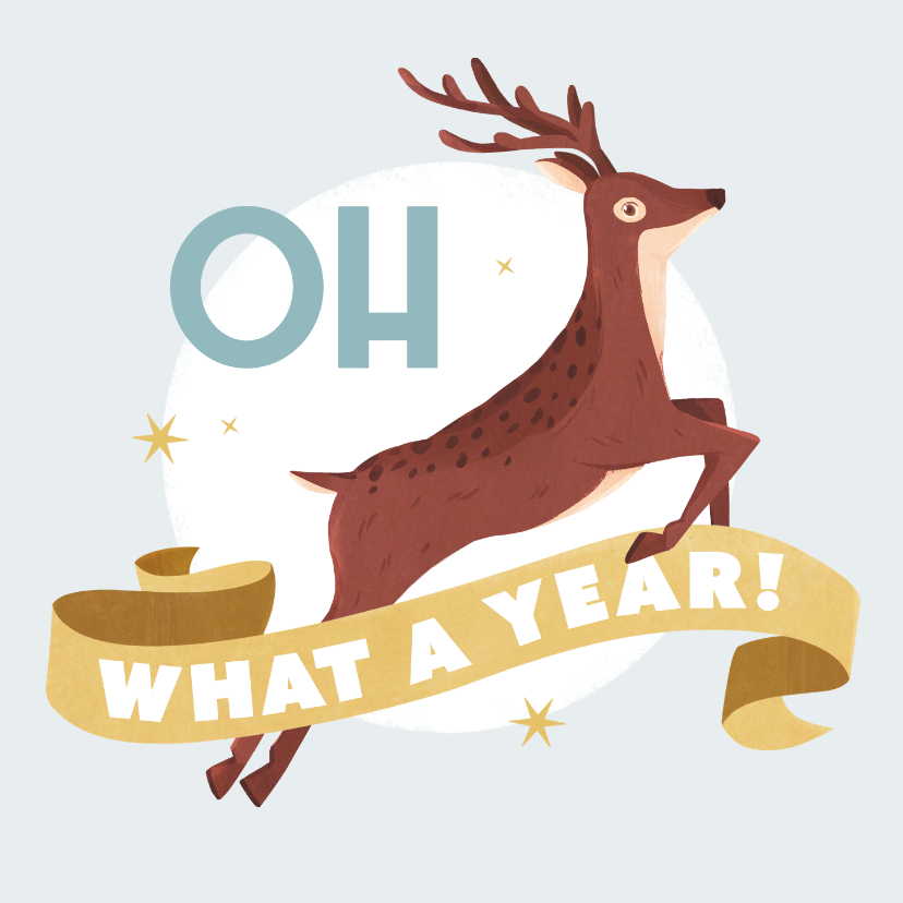 Kerstkaart corona rendier oh dear what a year illustratie - Kerstkaarten Kerstkaarten - Kerstkaart corona rendier oh dear what a year illustratie