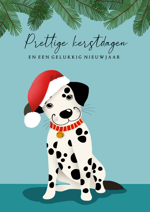 Kerstkaart - Dalmatiër met een kerstmuts op - Kerstkaarten Kerstkaarten - Kerstkaart - Dalmatiër met een kerstmuts op