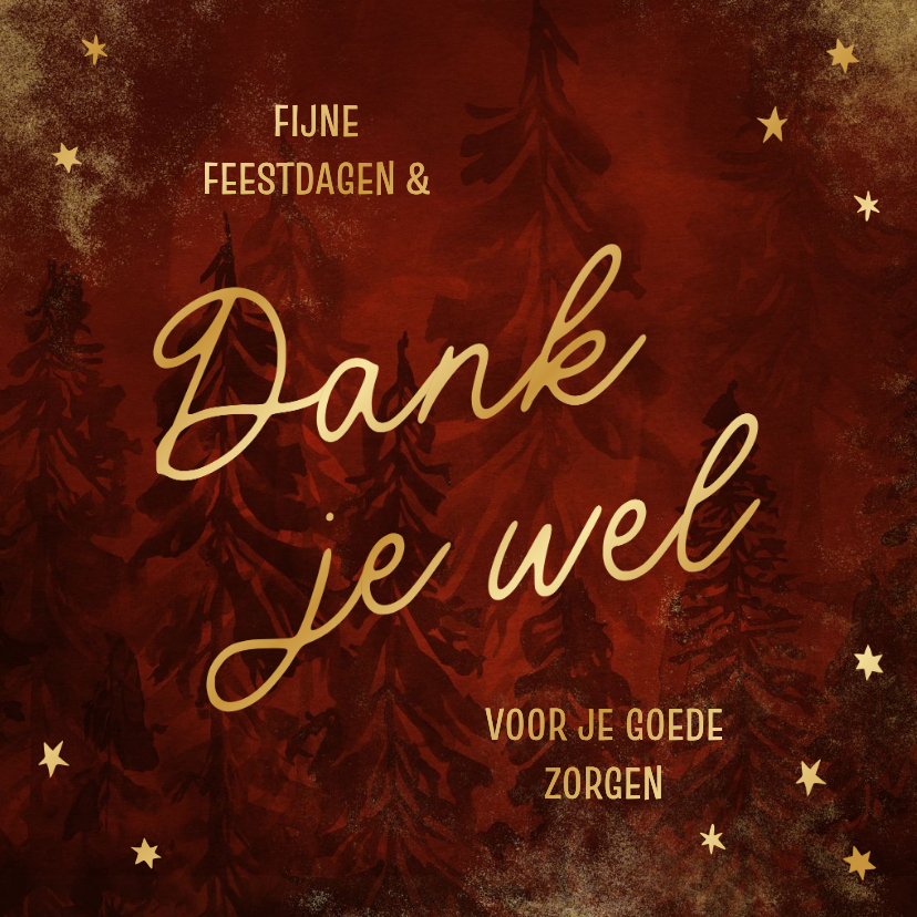 Kerstkaart dankjewel met kerstbomen en sterren - Kerstkaarten Kerstkaarten - Kerstkaart dankjewel met kerstbomen en sterren