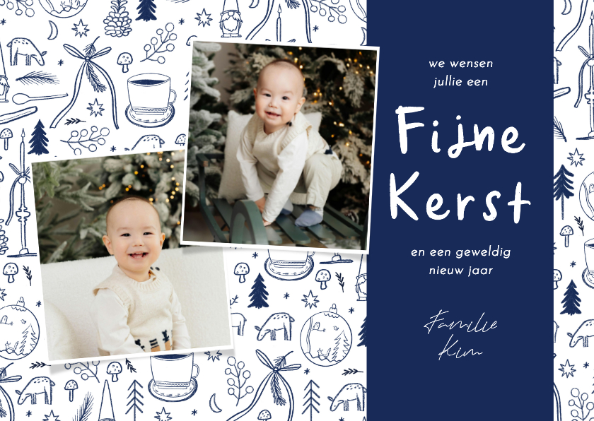 Kerstkaart Delfts blauwe tekeningen foto's fijne kerst - Kerstkaarten Kerstkaarten - Kerstkaart Delfts blauwe tekeningen foto's fijne kerst