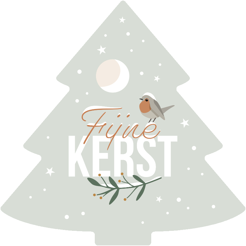 Kerstkaarten - Kerstkaart dennenboompje 'Fijne Kerst' roodborstje & sneeuw