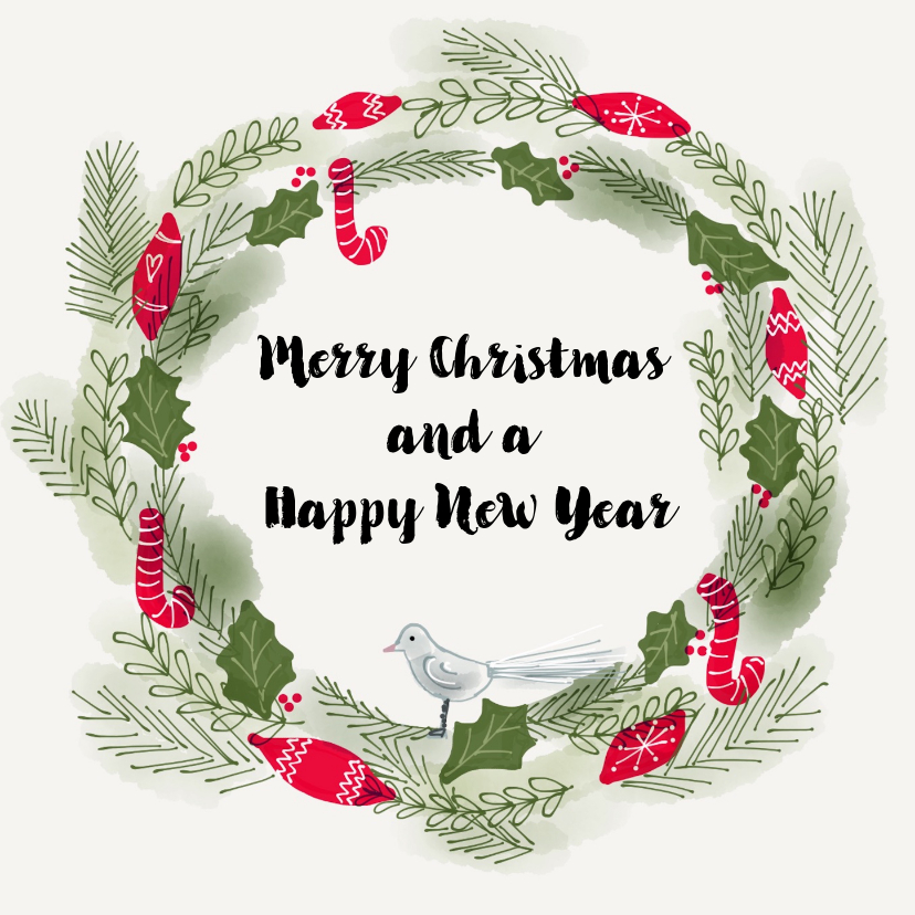 Kerstkaart Dennentakken Krans - Kerstkaarten Kerstkaarten - Kerstkaart Dennentakken Krans