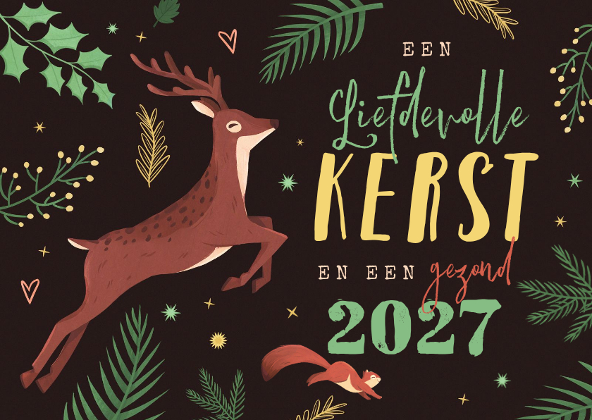 Kerstkaart dieren hert eekhoorn wonderland bos - Kerstkaarten Kerstkaarten - Kerstkaart dieren hert eekhoorn wonderland bos