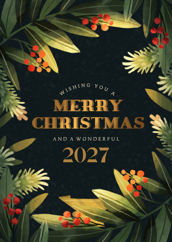 Kerstkaart donker kersttakken rechthoek - Kerstkaarten Kerstkaarten - Kerstkaart donker kersttakken rechthoek