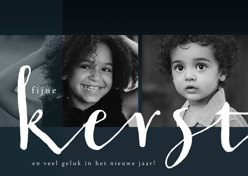 Kerstkaart, donkerblauw met 2 foto's en leuke typografie - Kerstkaarten Kerstkaarten - Kerstkaart, donkerblauw met 2 foto's en leuke typografie