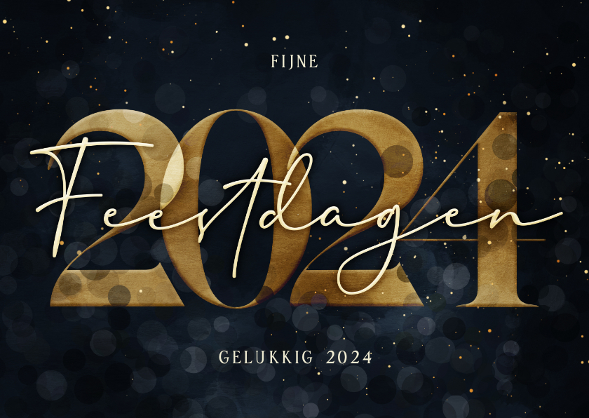 Kerstkaart donkerblauw met gouden 2024 | Kaartje2go