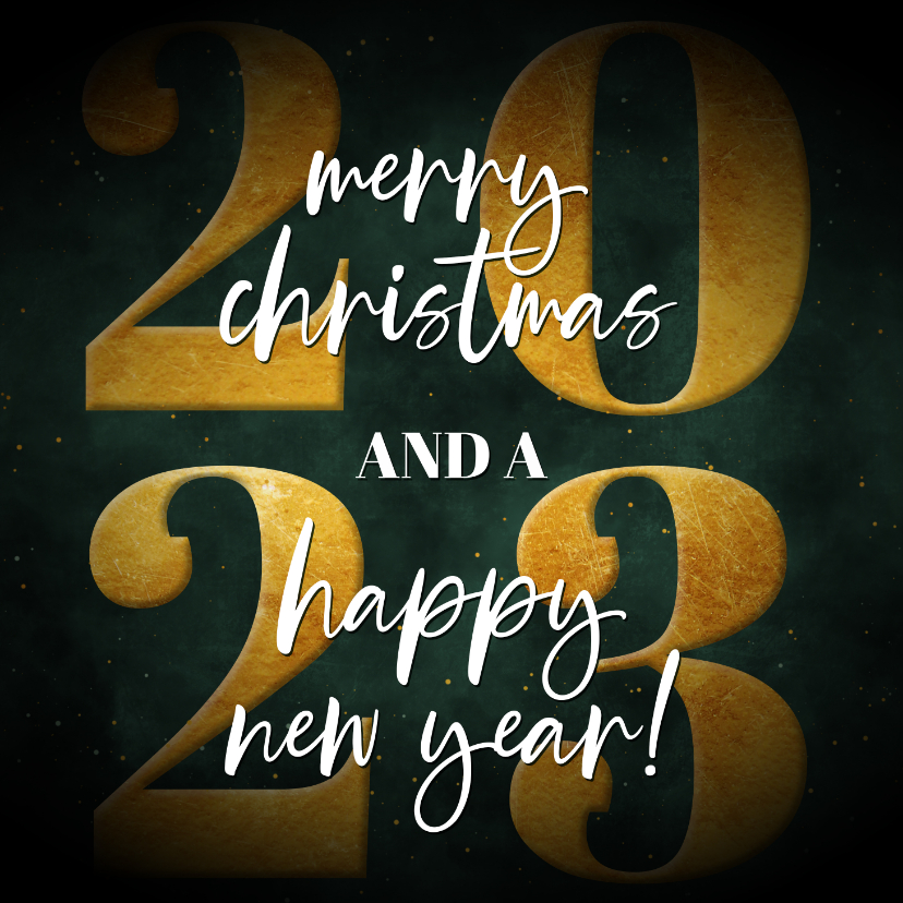 Kerstkaart donkergroen 2022 met spetters - Kerstkaarten Kerstkaarten - Kerstkaart donkergroen 2022 met spetters
