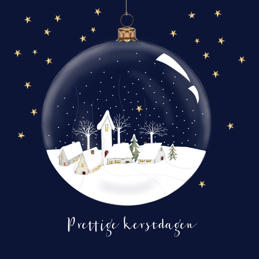 Kerstkaart dorpje in kerstbal Kerstkaarten Kaartje2go