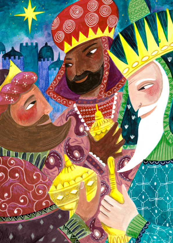 Kerstkaarten - Kerstkaart drie koningen illustratie