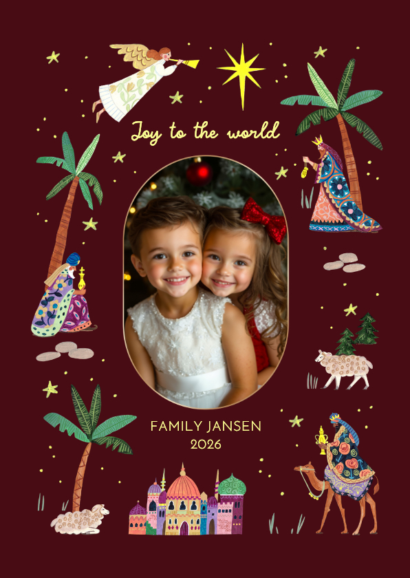 Kerstkaart drie koningen ster en engel - Kerstkaarten Kerstkaarten - Kerstkaart drie koningen ster en engel