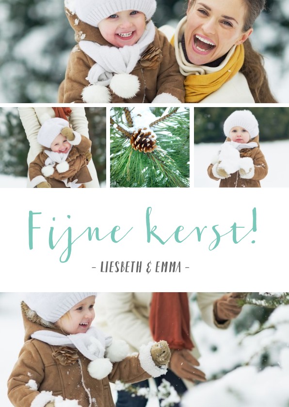 Kerstkaart eigen fotocollage met 5 vakken - Kerstkaarten Kerstkaarten - Kerstkaart eigen fotocollage met 5 vakken