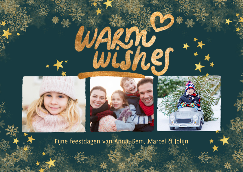 Kerstkaart eigen foto's 'Warm wishes' - Kerstkaarten Kerstkaarten - Kerstkaart eigen foto's 'Warm wishes'