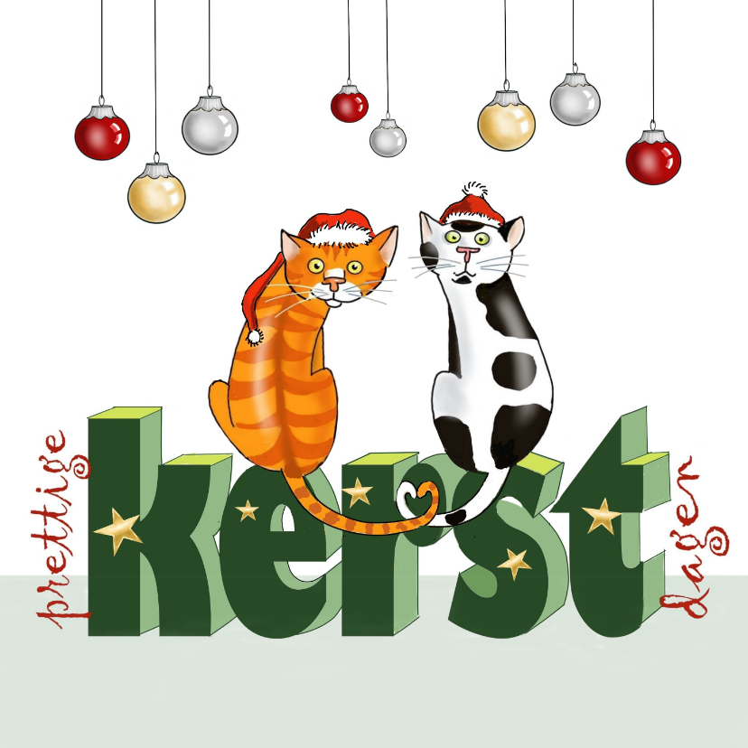 Kerstkaarten - Kerstkaart en twee kerstkatten