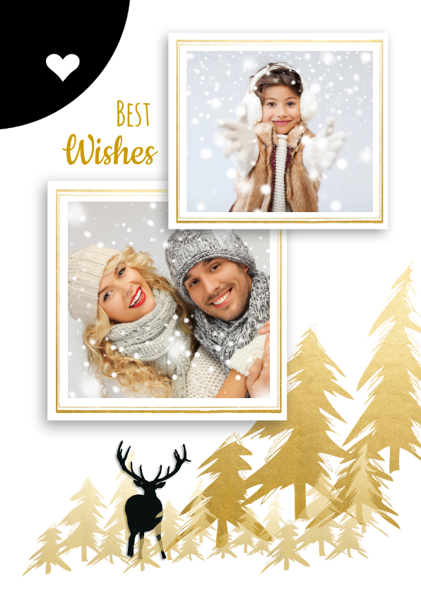 Kerstkaart familie foto's zwart wit goud - Kerstkaarten Kerstkaarten - Kerstkaart familie foto's zwart wit goud