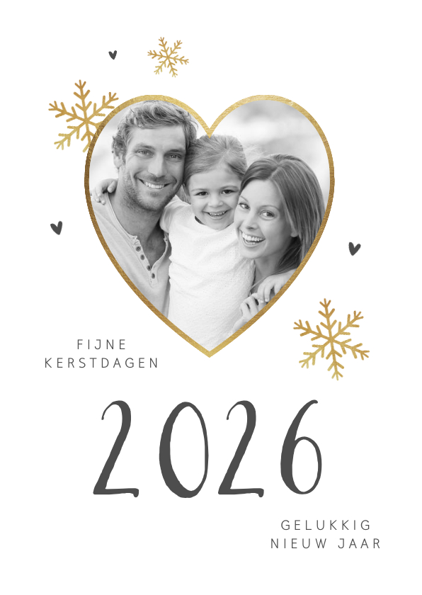 Kerstkaart feestdagen goud winter foto hart - Kerstkaarten Kerstkaarten - Kerstkaart feestdagen goud winter foto hart
