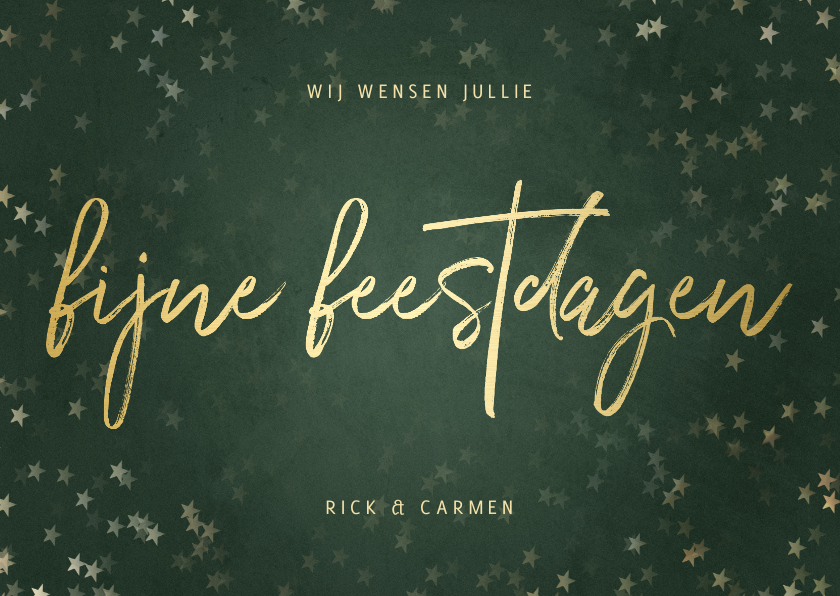 Kerstkaarten - Kerstkaart fijne feestdagen donkergroen met gouden sterren