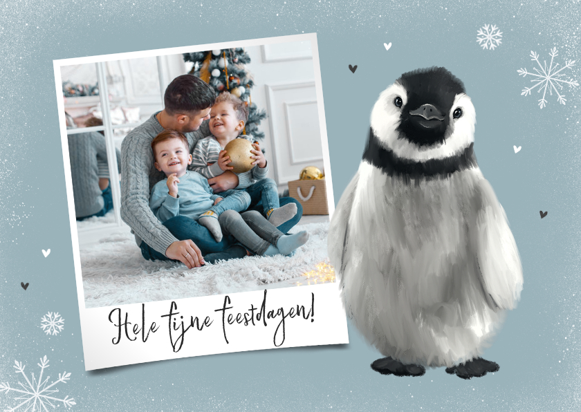 Kerstkaarten - Kerstkaart fijne feestdagen winter sneeuw pinguin foto