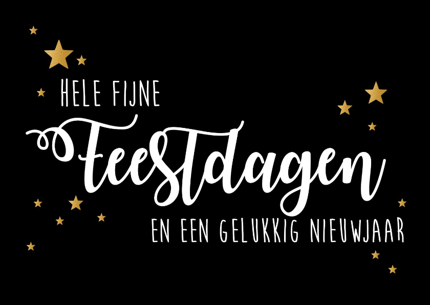 Kerstkaarten - Kerstkaart Fijne Feestdagen zwart en  goud