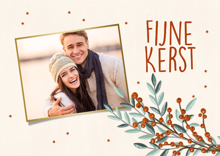 Kerstkaart Fijne Kerst foto & bessentakjes - Kerstkaarten Kerstkaarten - Kerstkaart Fijne Kerst foto & bessentakjes