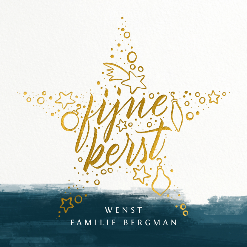 Kerstkaarten - Kerstkaart Fijne Kerst goudlook & handlettering