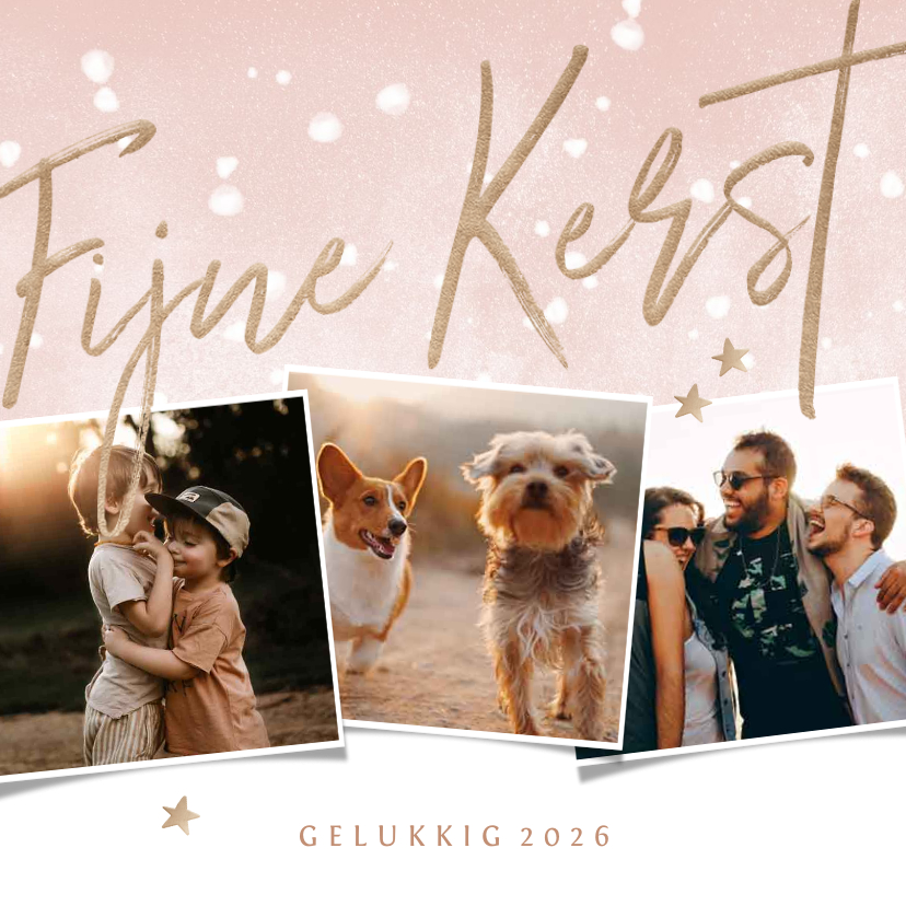 Kerstkaart fijne kerst met 3 foto's en waterverf sneeuw - Kerstkaarten Kerstkaarten - Kerstkaart fijne kerst met 3 foto's en waterverf sneeuw