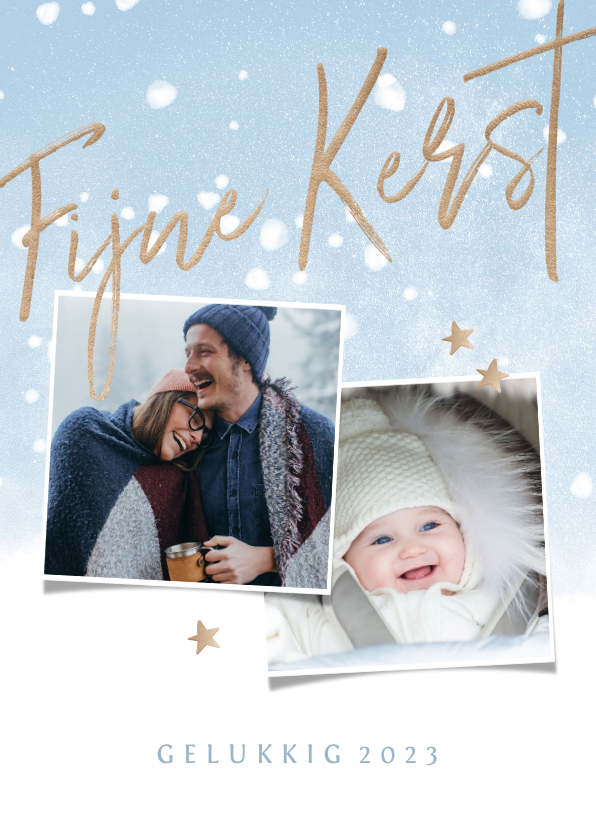 Kerstkaart fijne kerst met waterverf sneeuw en 2 foto's - Kerstkaarten Kerstkaarten - Kerstkaart fijne kerst met waterverf sneeuw en 2 foto's