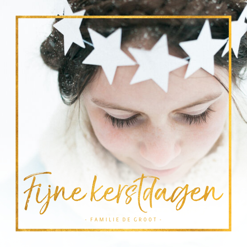 Kerstkaart fijne kerstdagen met grote foto en gouden kader - Kerstkaarten Kerstkaarten - Kerstkaart fijne kerstdagen met grote foto en gouden kader