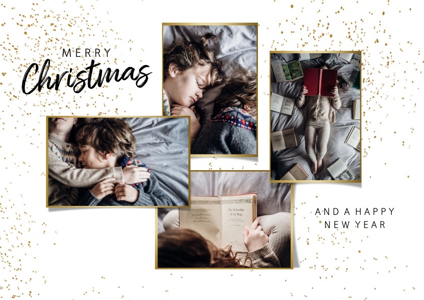 Kerstkaarten - Kerstkaart foto collage goudlook