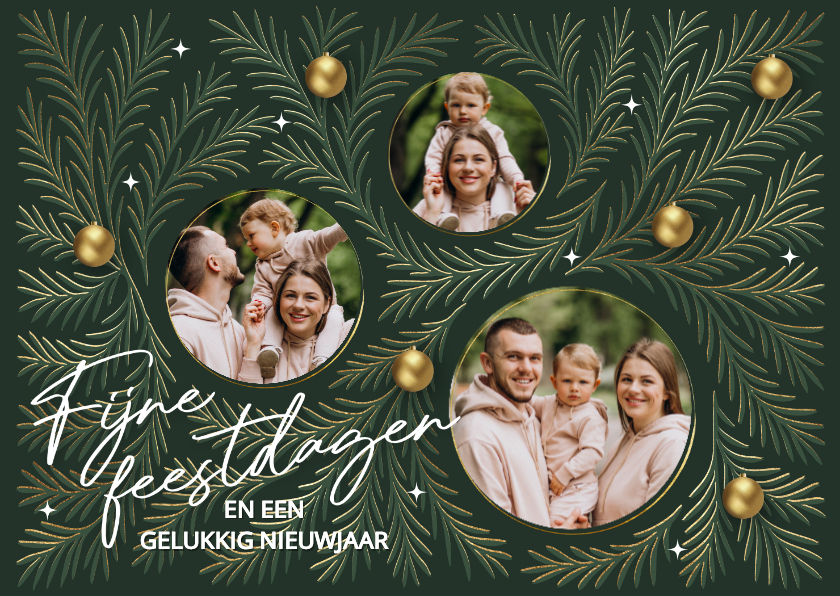Kerstkaarten - Kerstkaart foto collage groen met goud