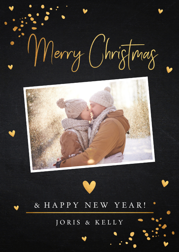 Kerstkaart foto confetti goud krijtbord - Kerstkaarten Kerstkaarten - Kerstkaart foto confetti goud krijtbord