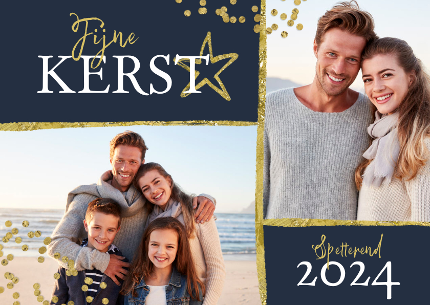 Kerstkaart foto goud klassiek stijlvol confetti - Kerstkaarten Kerstkaarten - Kerstkaart foto goud klassiek stijlvol confetti
