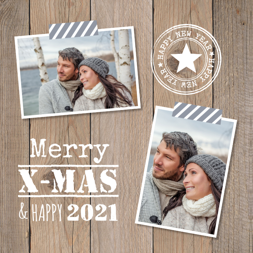Kerstkaart foto hout stempel - Kerstkaarten Kerstkaarten - Kerstkaart foto hout stempel