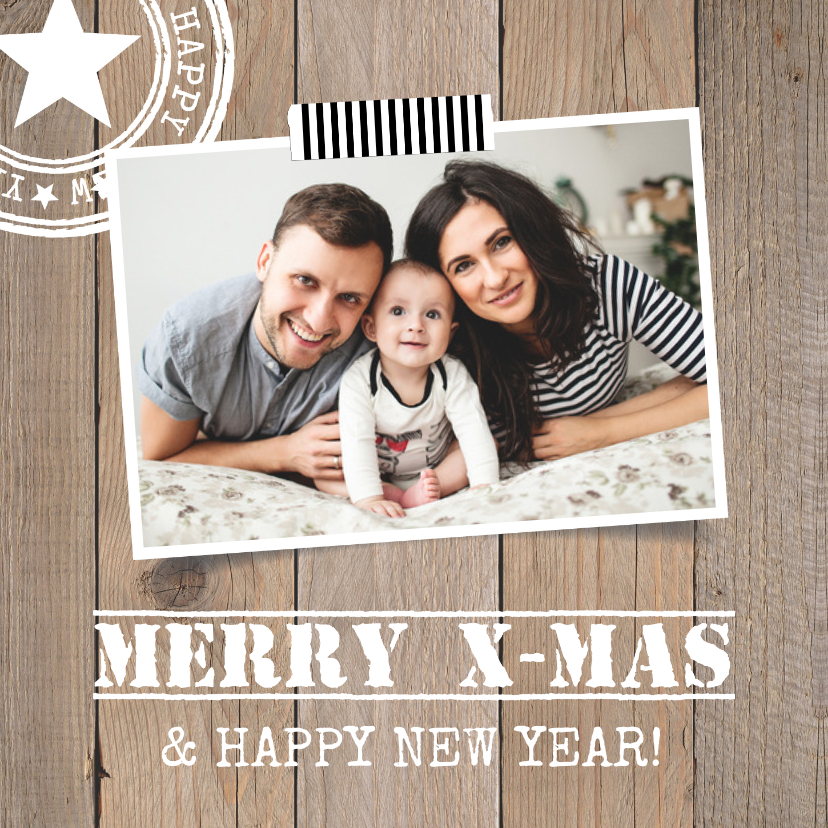 Kerstkaart foto houtlook vierkant - Kerstkaarten Kerstkaarten - Kerstkaart foto houtlook vierkant