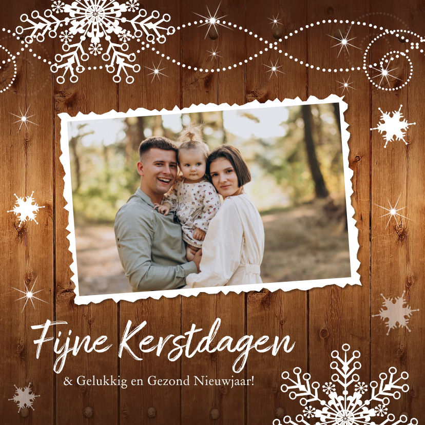 Kerstkaarten - Kerstkaart foto houtprint donker