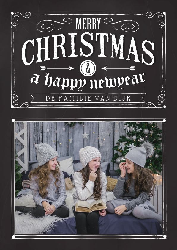 Kerstkaart foto krijtbordlook - Kerstkaarten Kerstkaarten - Kerstkaart foto krijtbordlook
