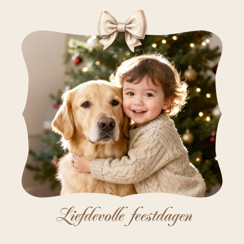 Kerstkaarten - Kerstkaart foto liefdevolle feestdagen strikje schattig