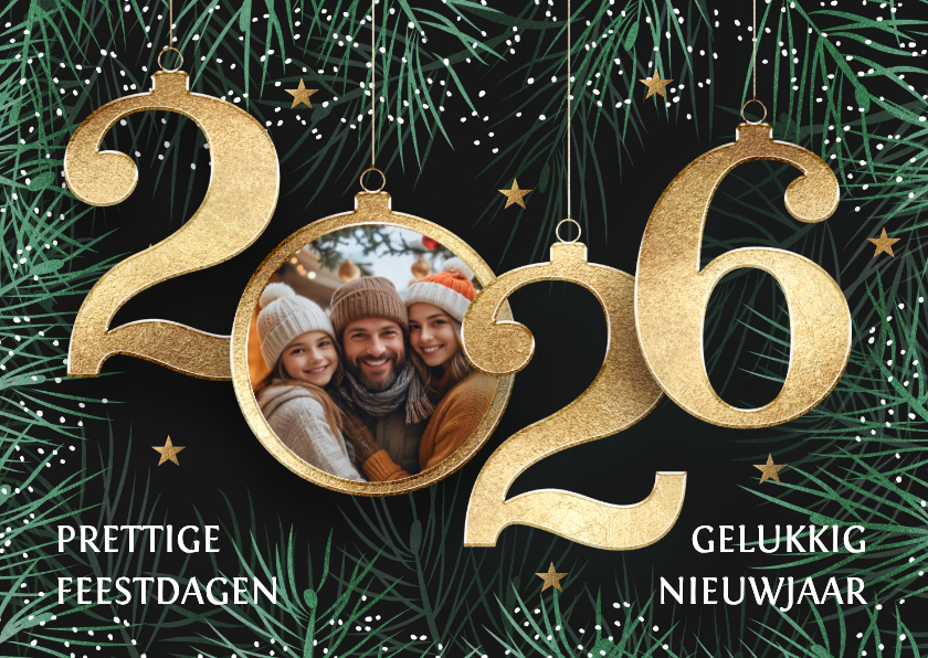 Kerstkaart foto met 2026 in goud - Kerstkaarten Kerstkaarten - Kerstkaart foto met 2026 in goud