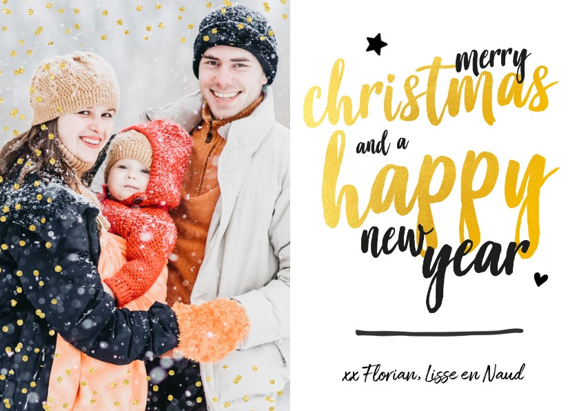 Kerstkaart - foto met glitter en gouden letters - Kerstkaarten Kerstkaarten - Kerstkaart - foto met glitter en gouden letters