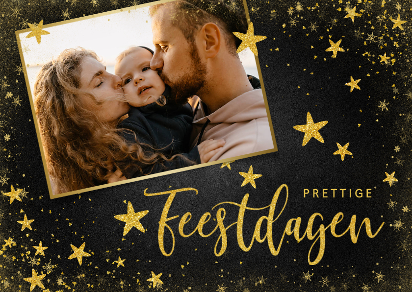 Kerstkaart foto met gouden sterren donker - Kerstkaarten Kerstkaarten - Kerstkaart foto met gouden sterren donker