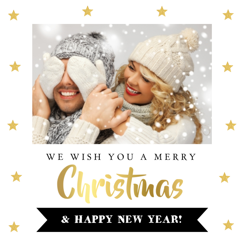 Kerstkaart foto sterren goud banner - Kerstkaarten Kerstkaarten - Kerstkaart foto sterren goud banner