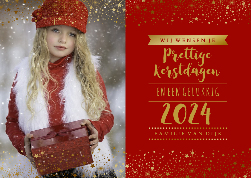 Kerstkaart foto sterren goudlook - Kerstkaarten Kerstkaarten - Kerstkaart foto sterren goudlook