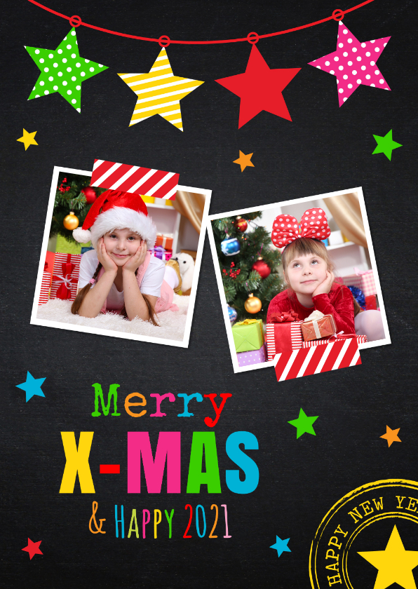 Kerstkaart foto sterren kleur krijtbord - Kerstkaarten Kerstkaarten - Kerstkaart foto sterren kleur krijtbord