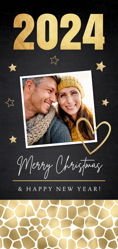 Kerstkaart foto sterren panterprint goudlook - Kerstkaarten Kerstkaarten - Kerstkaart foto sterren panterprint goudlook